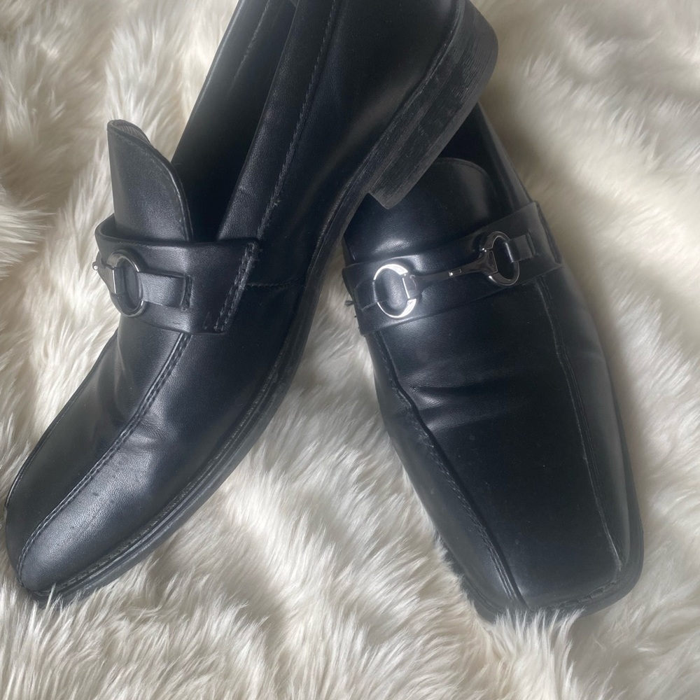 Alfani Black Leather Loafers with Horse-Bit Detail
